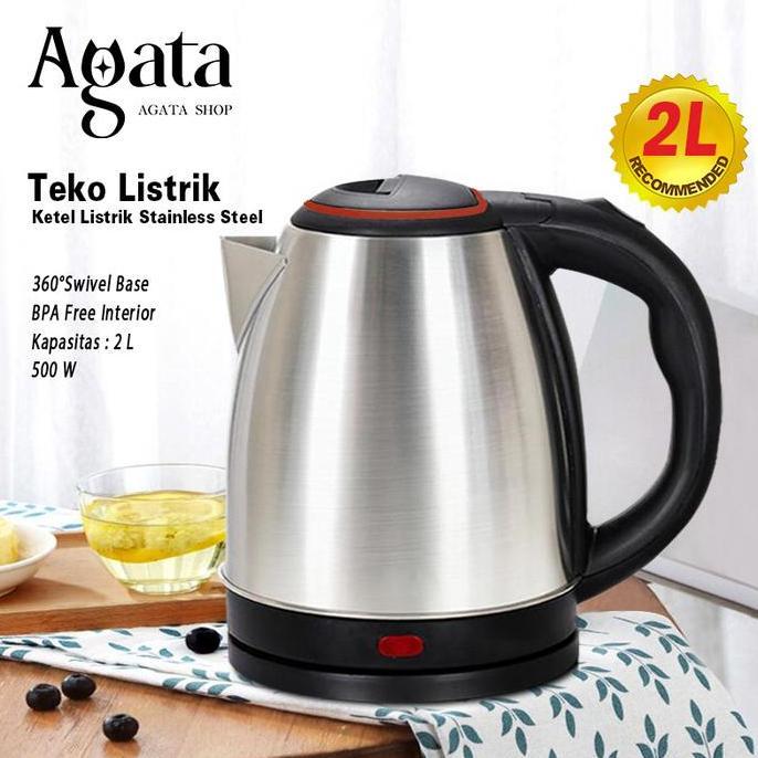 Teko Listrik Stainless Steel Electric Kettle Pemanas Air Electric Kettle Besar Otomatis 2.0L Minuman