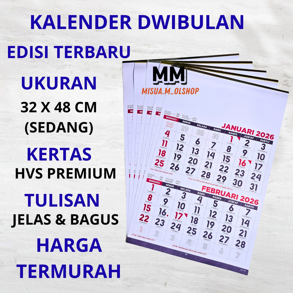 KALAENDER 2 BULANAN AO TERBARU 2026/ KALENDER DWIBULAN 2026