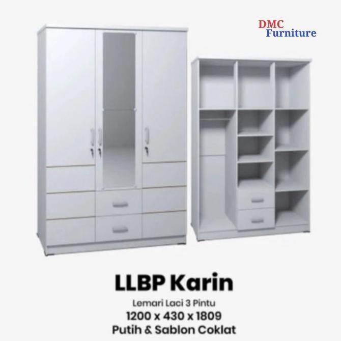 lemari baju putih 3 pintu lemari pakaian putih laci 2 cermin GAN