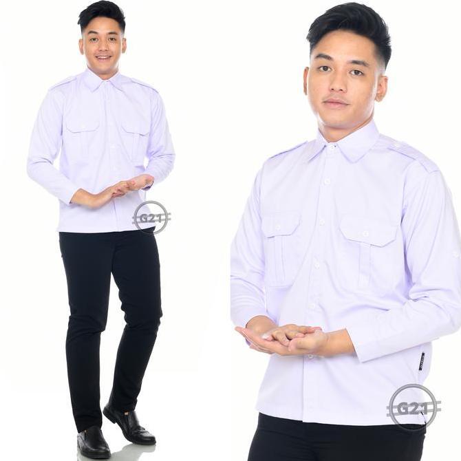 Kemeja PDH PDL PNS Putih Hitam Pria Lengan Panjang Kerja Kantor Bahan Katun Drill