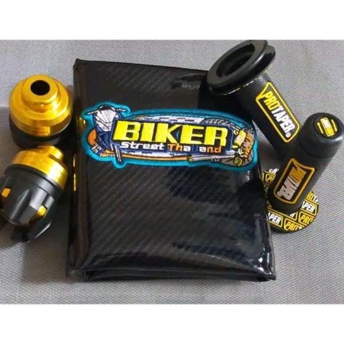 Paket Sarung Jok Kulit Jok Carbon Biker + Jalu As Roda Depan Dan Handgrip Universal