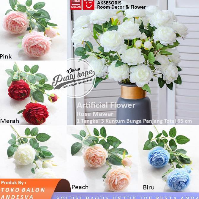 `````````] Bunga Mawar 3 kuntum / Bunga Plastik mawar / Tanaman Artificial Bunga