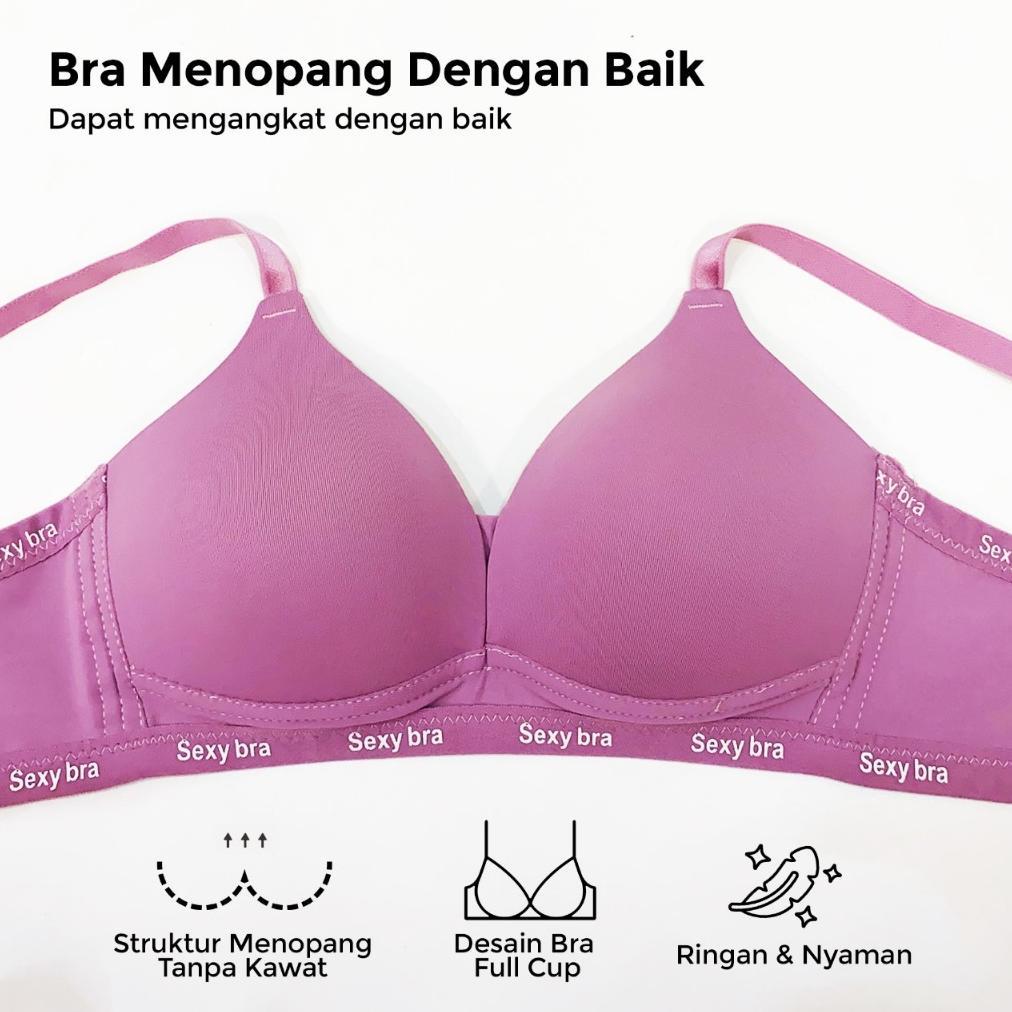 TALLY BH 7022 Bra Busa Tipis Tanpa Kawat Bahan Nylon Cup B Kait 3 Bh Harian Nyaman Termurah