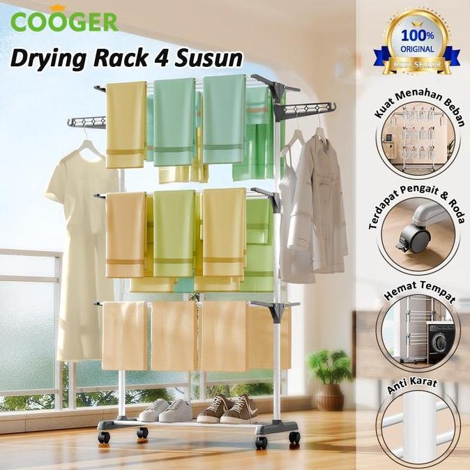 COOGER Rak Jemuran Baju Stainless Steel Rak Jemuran Handuk 4 Susun