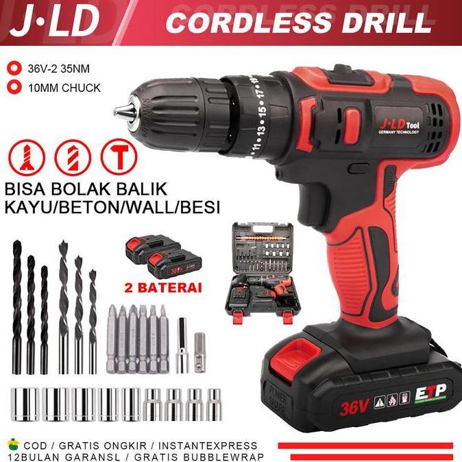 JLD Mesin Bor Baterai 36Vf Cordless bor Mesin Bor cas murah bolak balik/Kasus/Charger - fullset Bor 