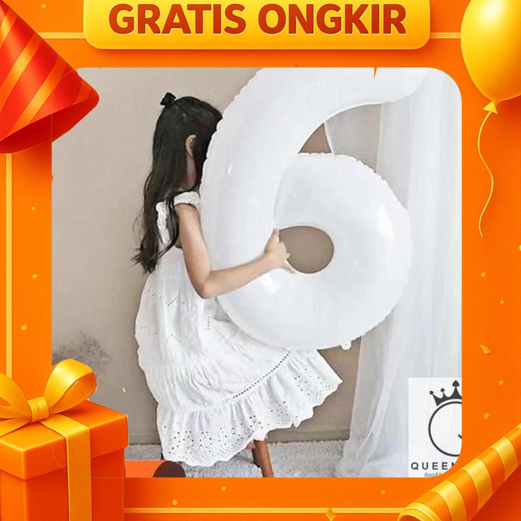 Balon Angka Jumbo Putih 80 Cm / Balon Foil Angka Besar / Balon Nomor Warna Putih / Balon Foil Angka