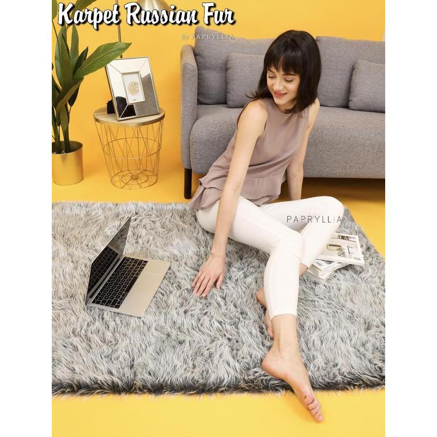 Promo Karpet Bulu Korea Ukuran 100X150Cm - Abu Abu ( Bawah Polos)
