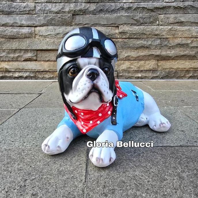 Patung French Bulldog Topi Pajangan Frenchie Buldog Dekorasi Hiasan Rumah