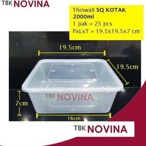 [25Pcs]Thinwall 2000Ml Square Food Container Box Tempat Makan Plastik Kotak Nasi Penyimpanan Makanan