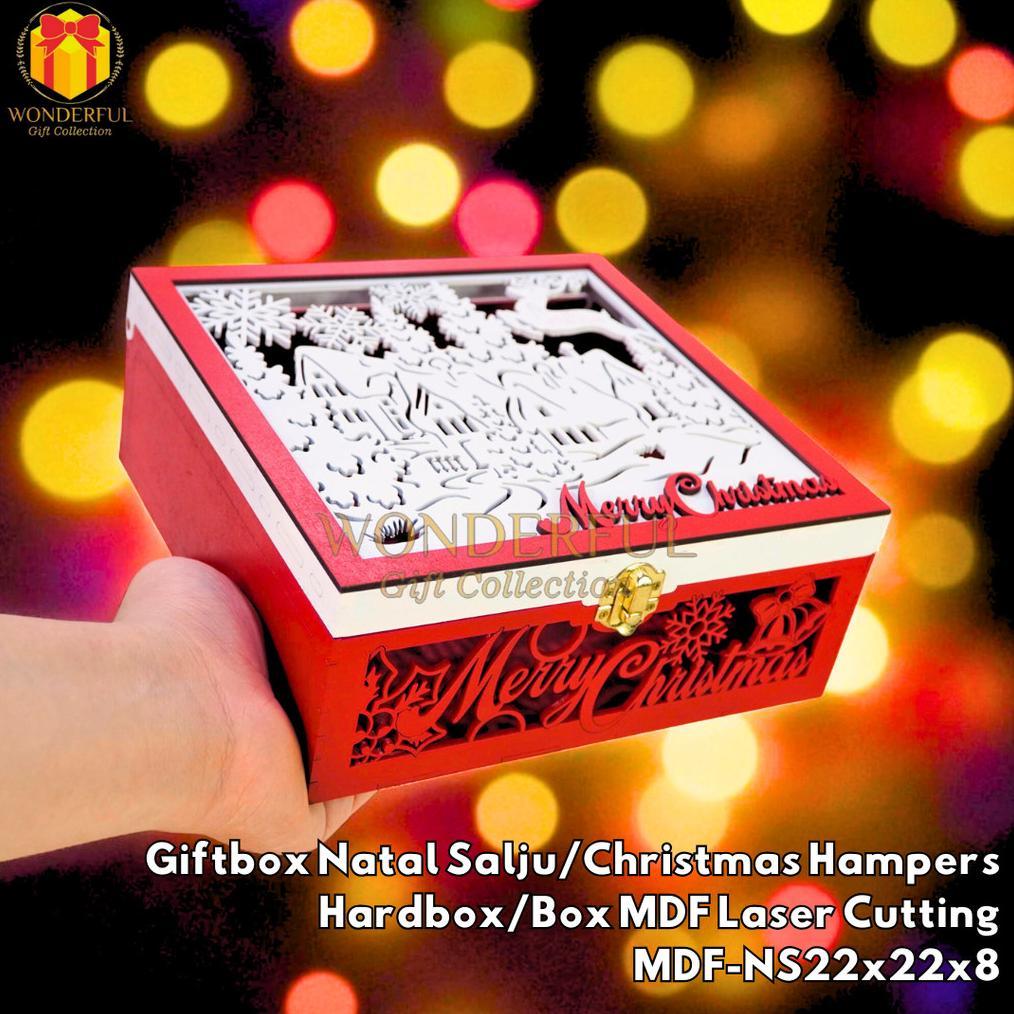 Giftbox Natal Cemara/Salju Christmas Hampers Hardbox/Box MDF Laser Cutting MDF-NC22x22x8/MDF-NS22x22