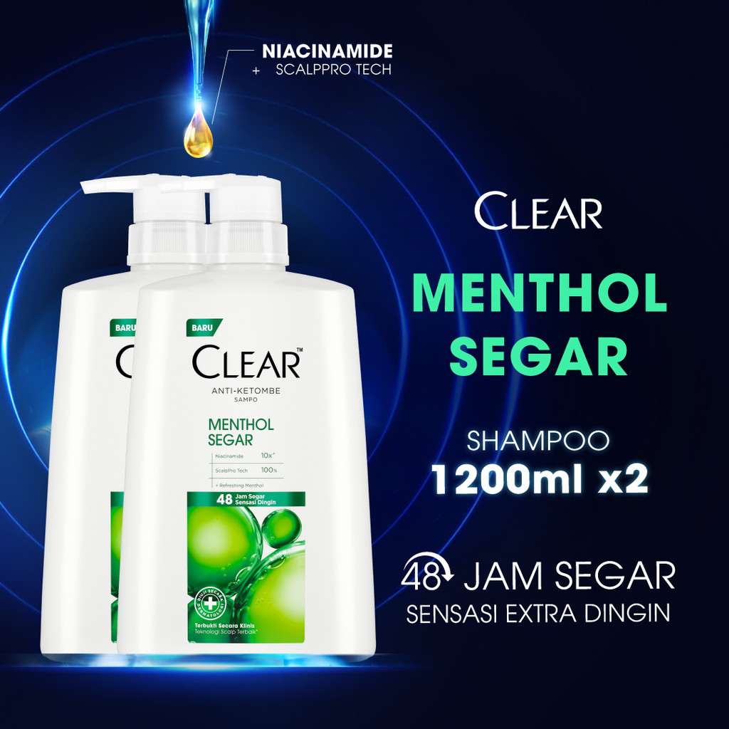 CLEAR Shampoo Anti Ketombe Menthol Segar, 48 Jam Segar Sensasi Dingin dengan 10x Super Vitamin - 120