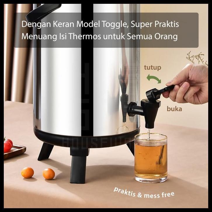 HUGO DISPENSER TERMOS AIR STAINLESS STEEL DENGAN KERAN MILK TEA BUCKET JUMBO 6 8 12 LITER TAHAN AIR 