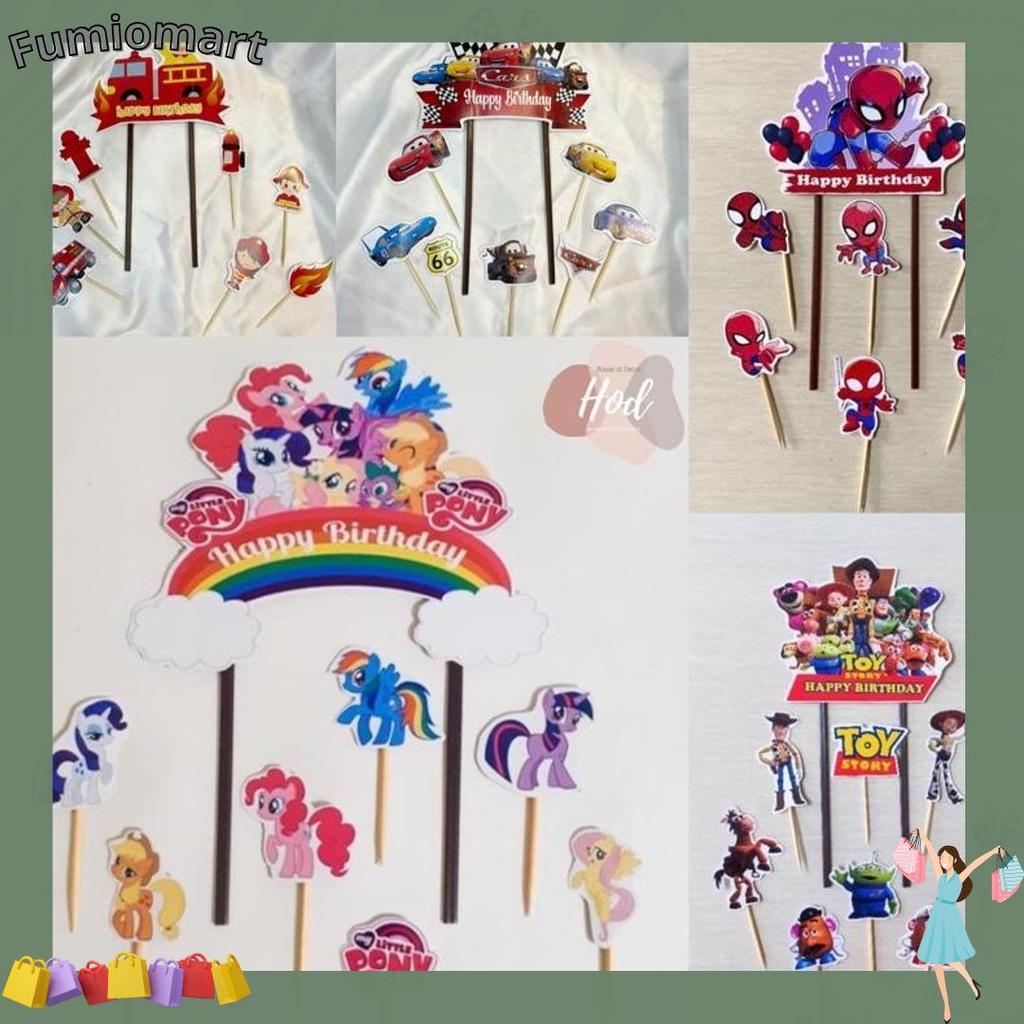 Murah Topper Hbd Karakter Set Hiasan Kue Kartun Tulisan Happy Birthday Dekorasi Cake Spiderman / Car