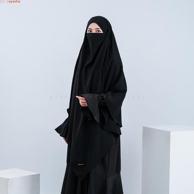 Promo Xavieer - Ayesha French Khimar V Shape Lancip Santorini Wolfice Panjang Muslim Syari Jilbab Co