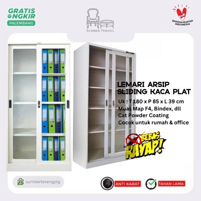 Lemari Arsip Besi Sliding Kaca Full Plat Besi Lemari Kantor Buku Besi Filling Cabinet Kantor Lemari 
