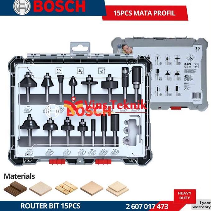 Murah Bosch Router Bit 15 Pcs Mata Profil Kayu Set 15Pcs