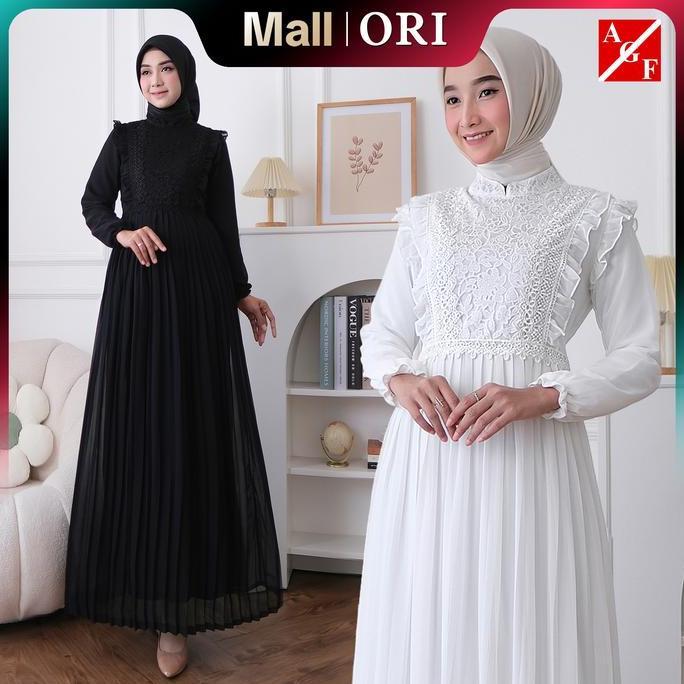 Murah Agf - Gamis Putih Premium Terbaru Gaun Mewah Dress Pesta Kondangan Untuk Lebaran Haji Umroh Ba