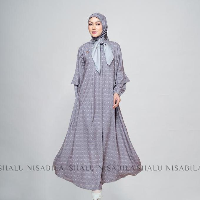 Sale Shalu Nisabila - Luisha Dress Gamis Wanita Muslimah Syari Motif Printing Busui & Wudhu Friendly