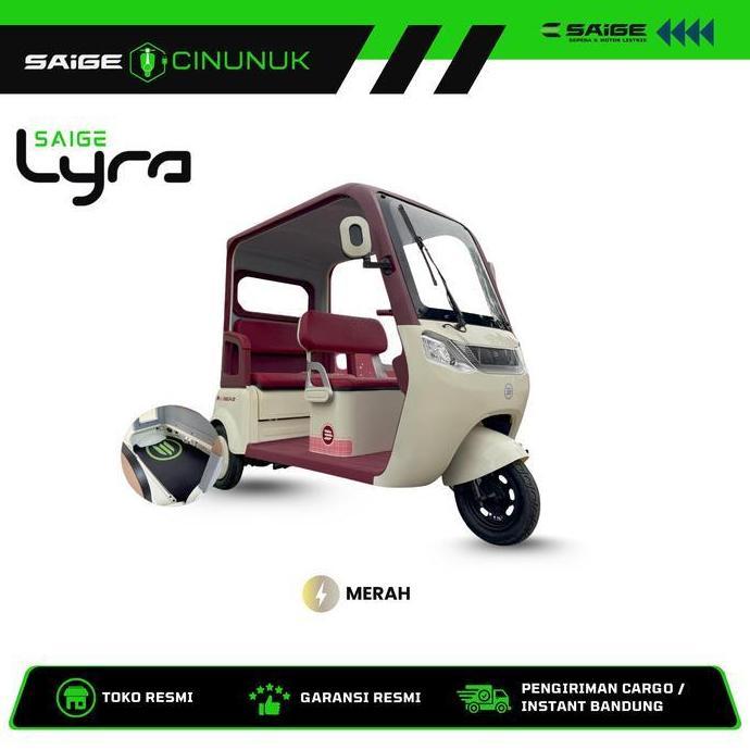 PROMO SAIGE Sepeda Listrik Lyra Roda 3 dengan Motor 800Watt Baterai 60V 20AH & Bluetooth Sound Bagas