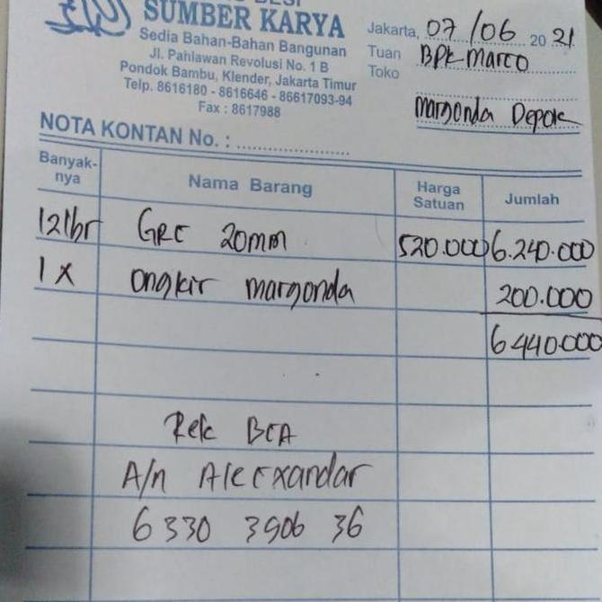 Nota Bpk Marco 07 Juni 2021  Sale