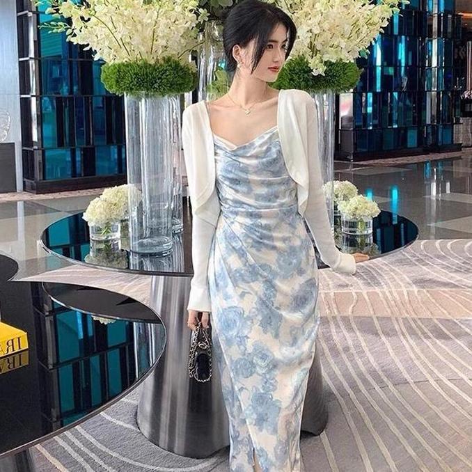 452 dress raya 2025 tanpa lengan halter dress wanita kekinian Elegant pantai white dress party sexy 