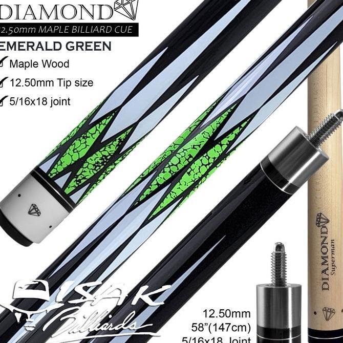 Diamond Maple Pool Cue 12.5Mm Emerald Green Billiard Stick Bola Besar