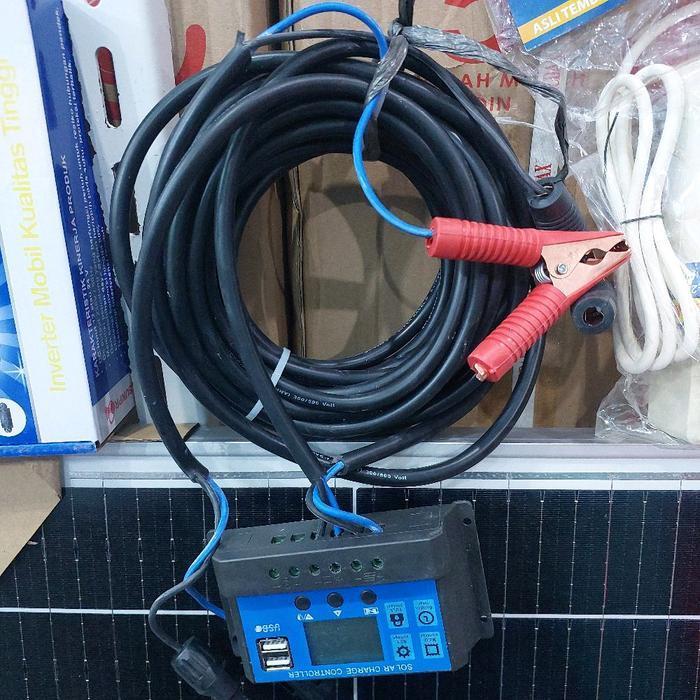 Paket Komplit Panel Surya 100Wp.Panel 100Wp.Kanel Panel 10M.Mc4.Scc.Jepit Aki.Imperter Cok Sambung 3