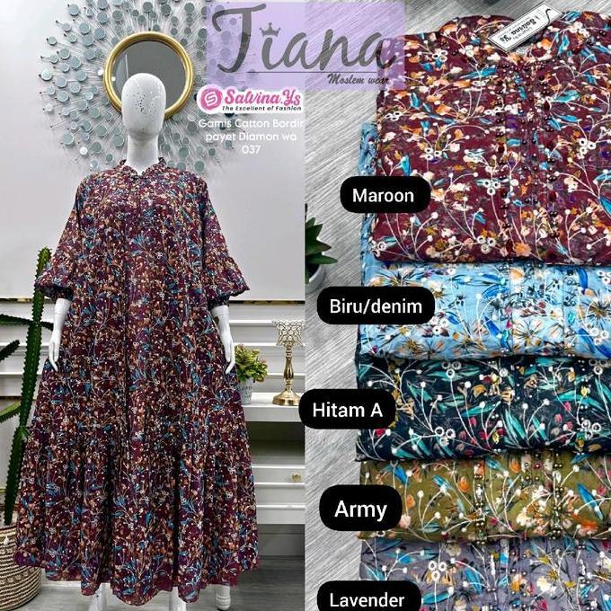 salvina gamis katun bordir double layer payet mewah  Panjang