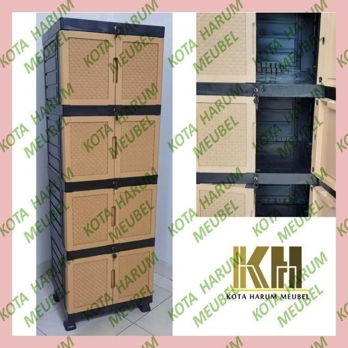Terlaris Lemari Plastik Portable Portabel 4 Tingkat Coklat Pakai Kunci Bandung