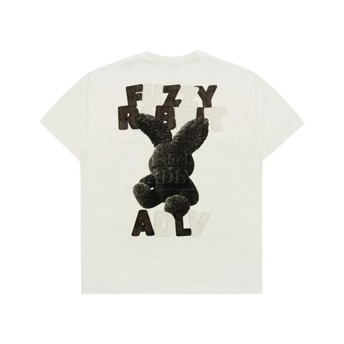 [ADLV] Fuzzy Font Rabbit Short Sleeve T-Shirt Cream - Kaos Oversize Wanita Pria Acme de la vie