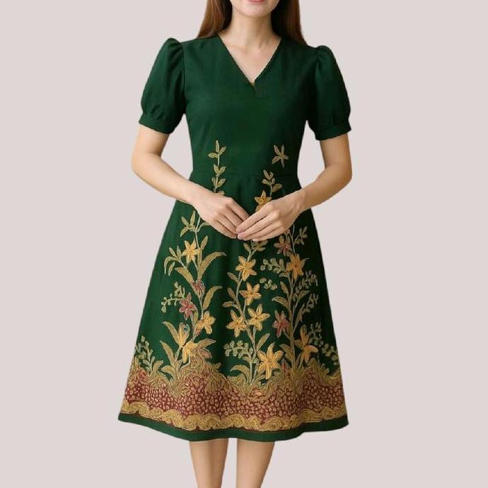 dress batik - baju kerja wanita - baju pesta kondangan elegan mewah santai simpel model terbaru