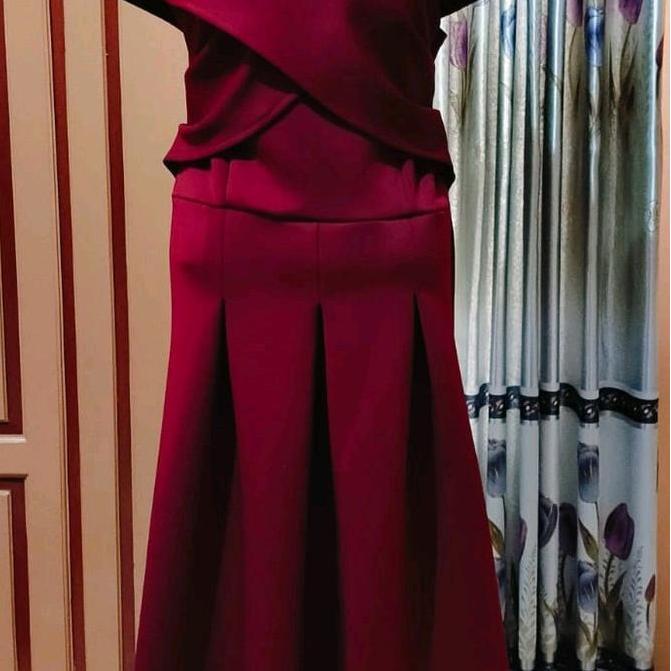 Sabrina dress Brides maid pesta kondangan jemma fashion Merah Pink Formal Scuba Panjang Natal Wanita