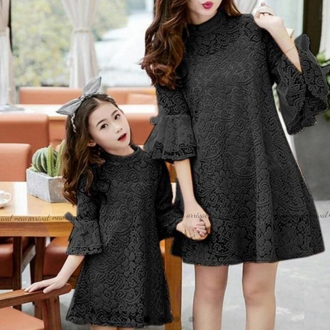 baju couple ibu dan anak perempuan Lacey gaun pesta brukat furing