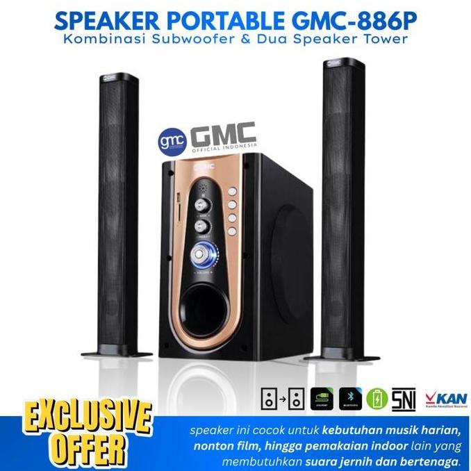 Speaker Bluetooth Super Bass Gmc-886P Speaker Aktif Portable Full Bass Dual Speaker Tws Speaker Port
