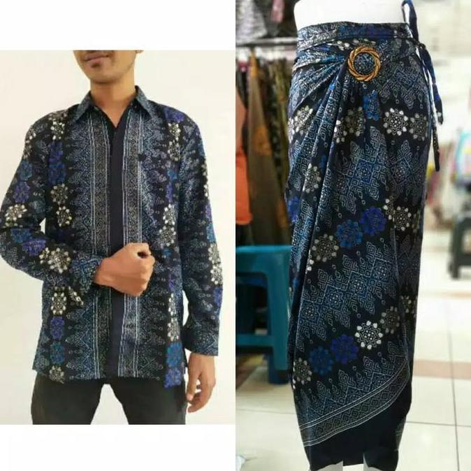 couple kemeja batik toraja biru elektrik rok lilit batik