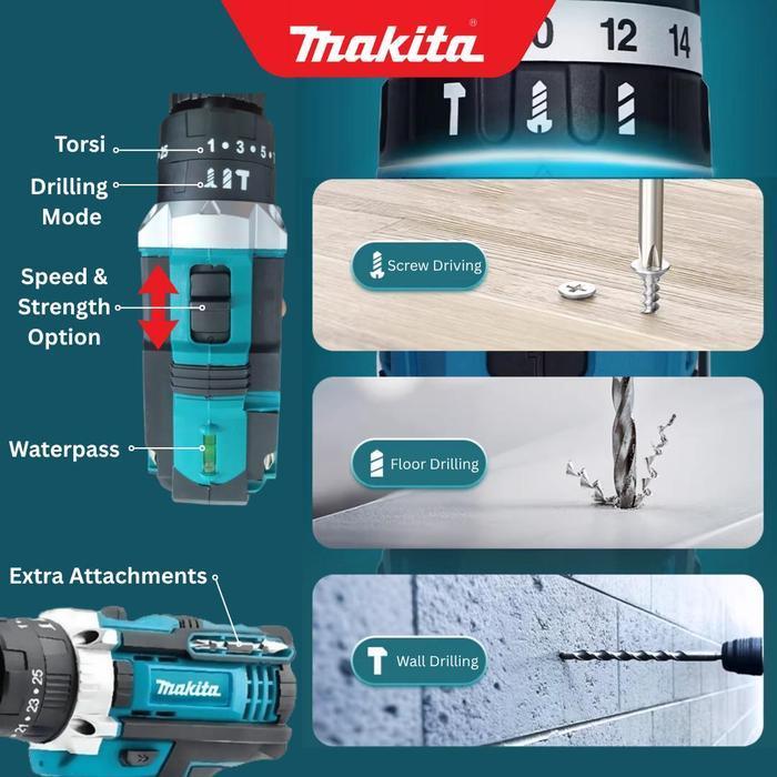 [Tukang.Jago] Makita 88V,72V  Mesin Bor 2 Baterai Cas 10Mm Bor Listrik Murah Bor Tangan Baterai Besi