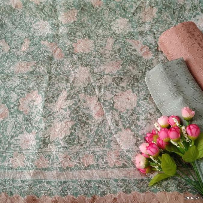 Kain batik viscose set polos batik fariza cap tulis pastel lasem 01