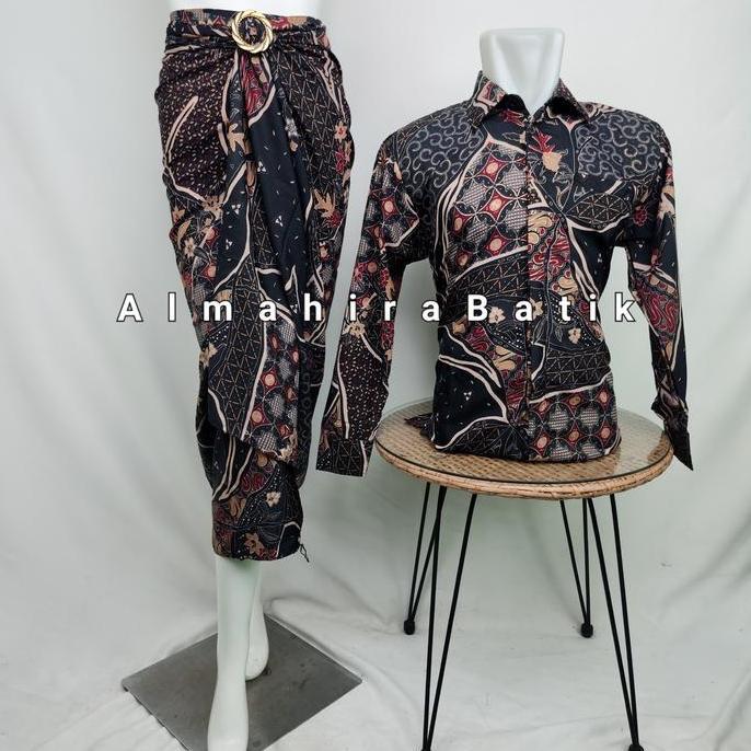 _Baju Couple Kemeja Batik Pria Dan Rok Lilit Motif AS MAROON/Couple Kemeja Lengan Panjang Kondangan/