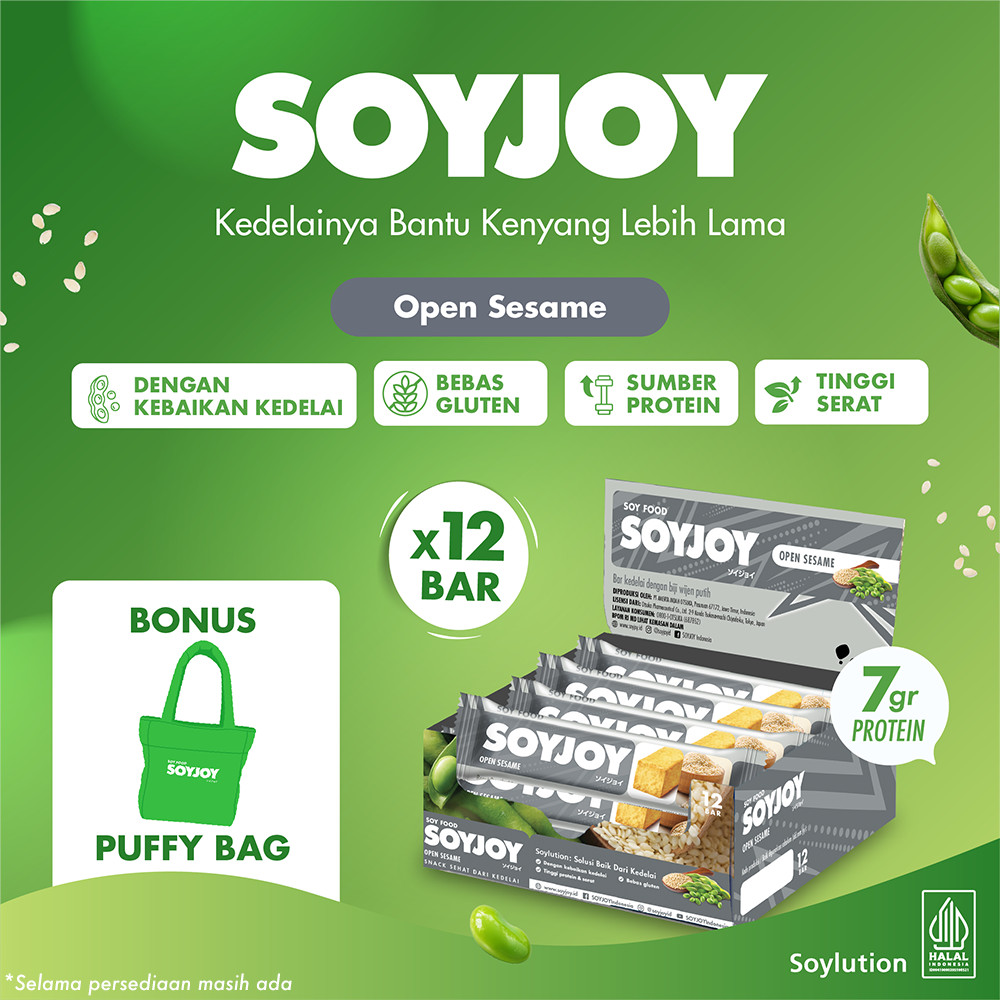 SOYJOY Snack Bar Kedelai Open Sesame 12 Bar - BONUS SOYJOY Puffy Bag