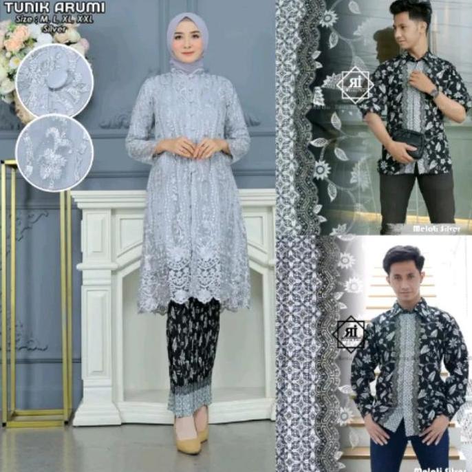 COUPLE KEBAYA KONDANGAN LAMARAN WISUDA TUNIK KANCING TULLE MUTIARA Bordir  Baju Wanita Pesta Batik P