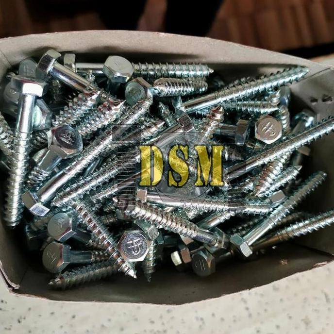 Galvanis Lag Screw M8 / Deskrup 5/16x4" / Baut Kayu 10 CM Kunci 13
