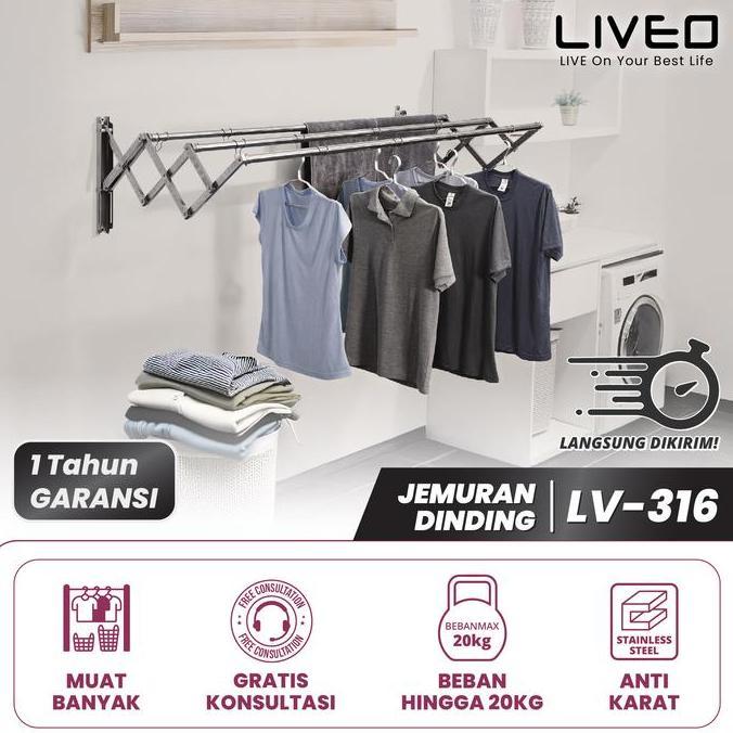 Jemuran Dinding Lipat Stainless Liveo LV-316