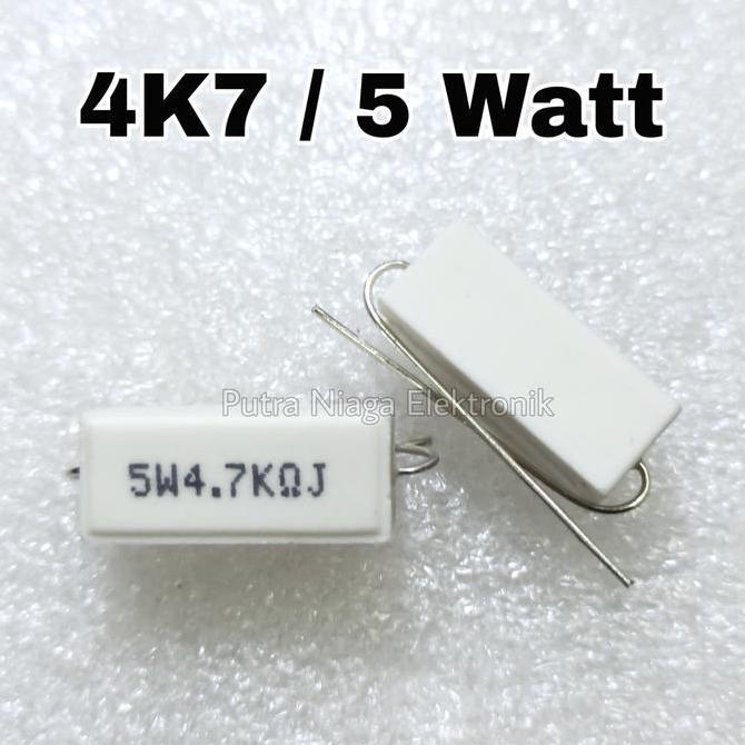 Terbaru (1) Resistor 4.7K ohm 5 watt 4K7 5W keramik / kapur / cemen 4,7K 5watt putran1a