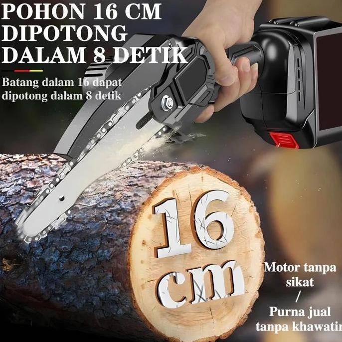 Promo Mesin Chainsaw 6 Inch Cordless Chainsaw Pemotong Kayu  Gergaji Listrik 2 Baterai Gergaji Bater