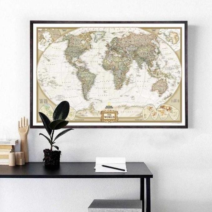 Dekorasi Hiasan Dinding Poster Peta Dunia Vintage World Map