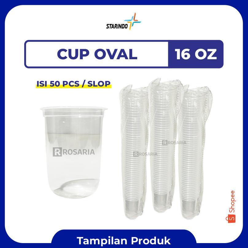 Cup Polos Oval 16 Oz Starindo 8 Gr Plastik Bening Gelas Minuman Ready