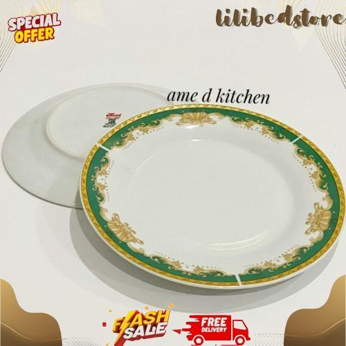 Flash Sale Piring Ceper Keramik 10.5" Bulat Mahkota Hijau Winston