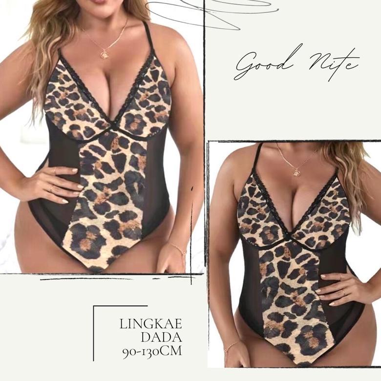 GN9836 max ld 130cm / jumsuit leopard big size / lingerie leopard jumbo / baju sexy leopard