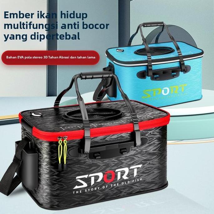 Ember ikan tebal pola 3D ember pelempar ikan hidup otomatis ember pancing lipat EVA keranjang ikan t
