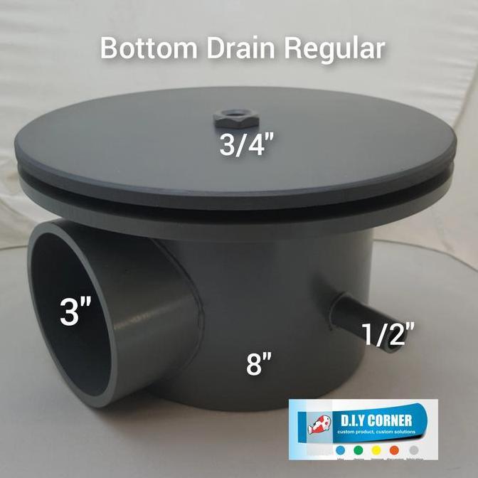 Bottom drain kolam koi 3 inchi + Tutup bottom drain regular